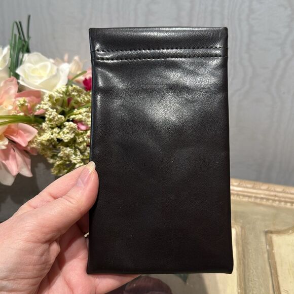 Michael Kors Leather Eyeglass Sunglass Pouch Case Embossed Logo Dark Brown - Picture 4 of 8